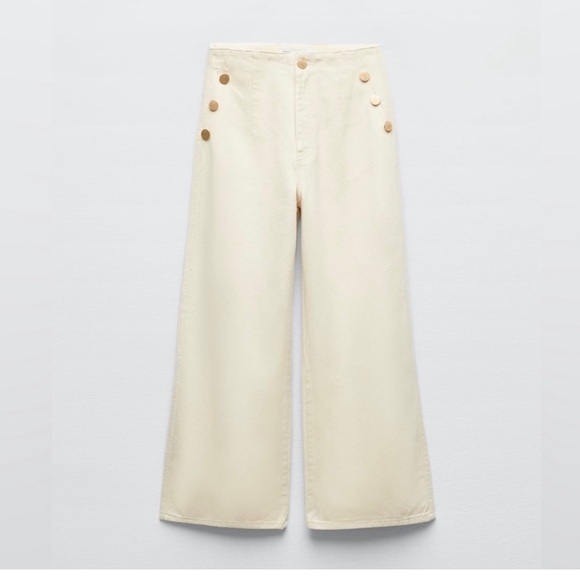 Zara Denim - Zara High Waist Side Button Crop Jeans Pants
